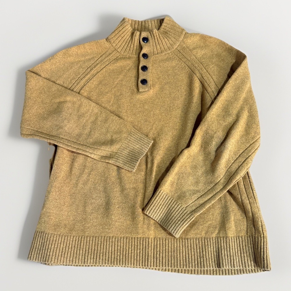 Banana Republic 1/4 Quarter Button Collar Pullover Sweater‎ Yellow Men's XL